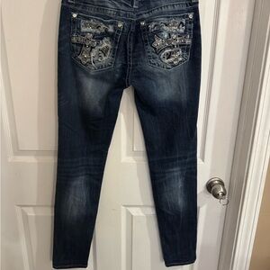 Miss Me Dark Blue Skinny Jeans with Embellished Pockets